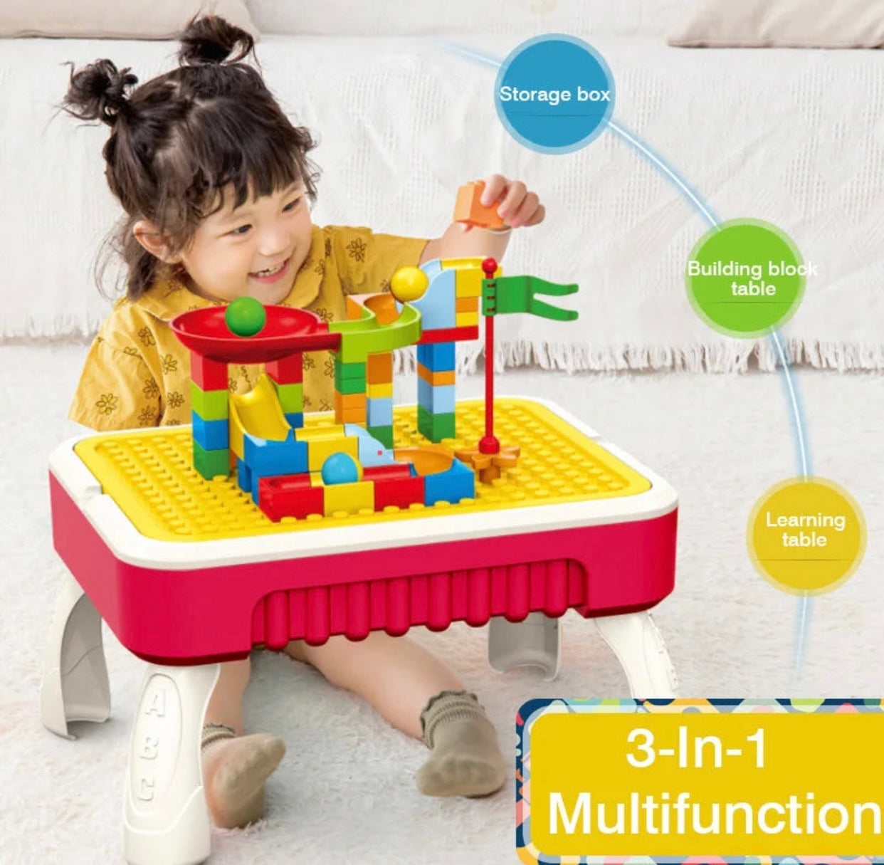 3 In 1 Multifuntional Building Blocks Table For Kids