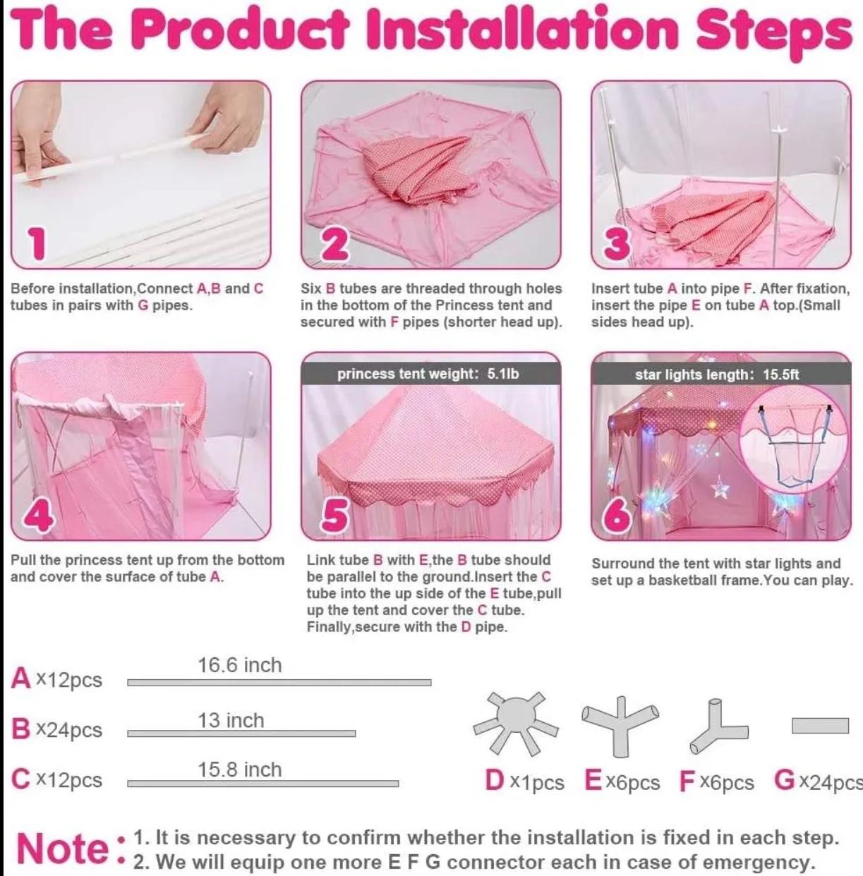 Princess Castle Play Tent House Without Fairy Lights