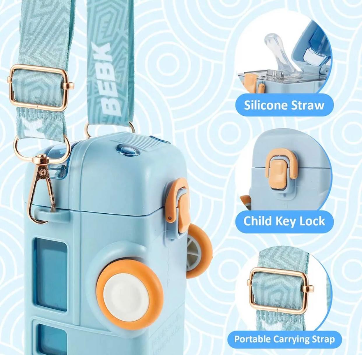 Bus Shape Straw Water Bottle With Shoulder Strap