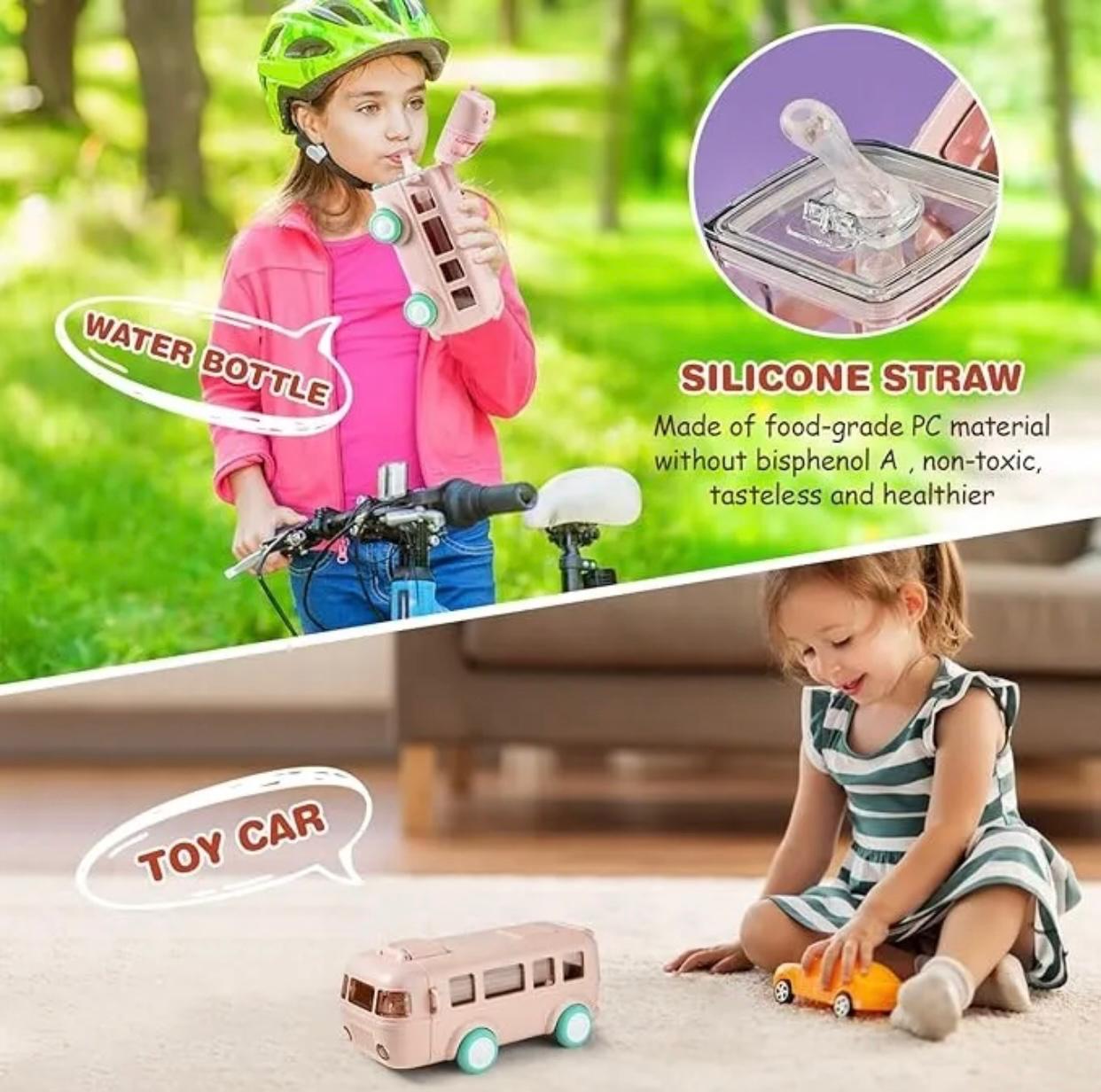 Bus Shape Straw Water Bottle With Shoulder Strap