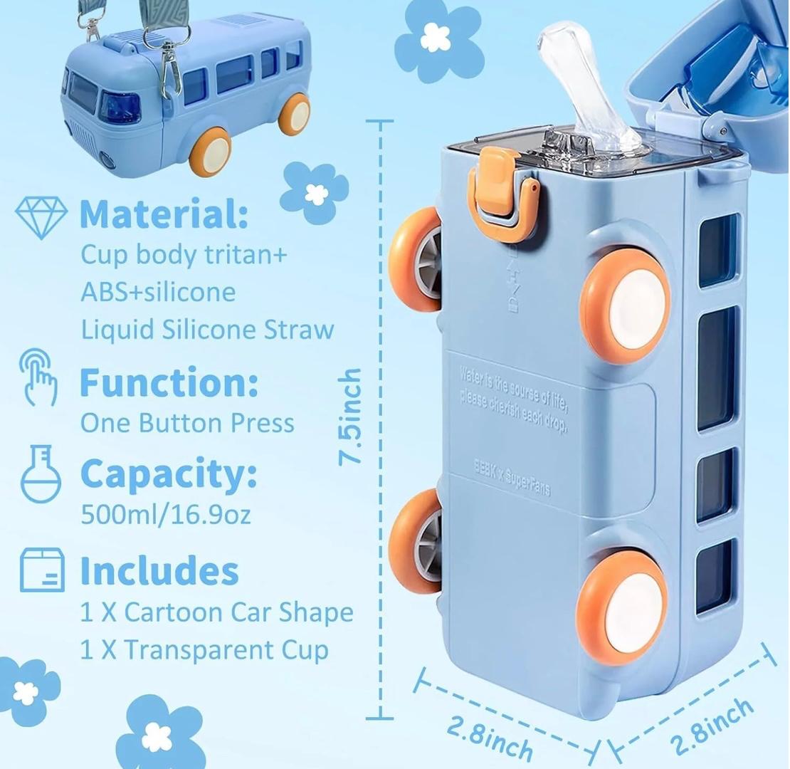 Bus Shape Straw Water Bottle With Shoulder Strap