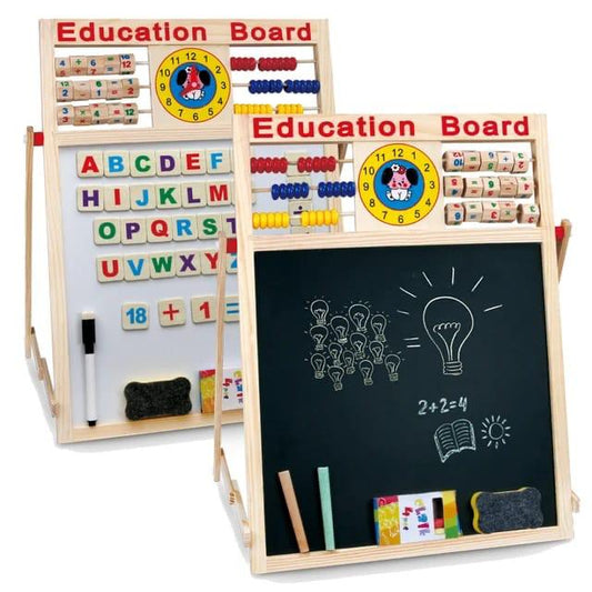 Multipurpose Double-Sided Magnetic Wooden Writing & Drawing Board with Abacus