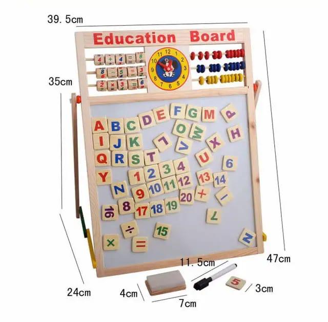 Multipurpose Double-Sided Magnetic Wooden Writing & Drawing Board with Abacus