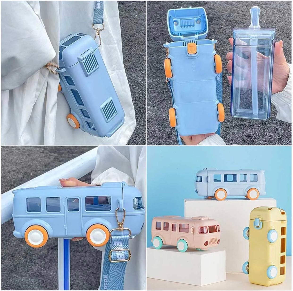 Bus Shape Straw Water Bottle With Shoulder Strap