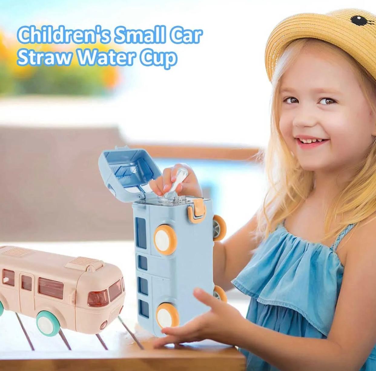 Bus Shape Straw Water Bottle With Shoulder Strap