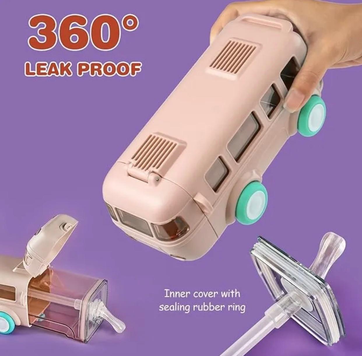Bus Shape Straw Water Bottle With Shoulder Strap