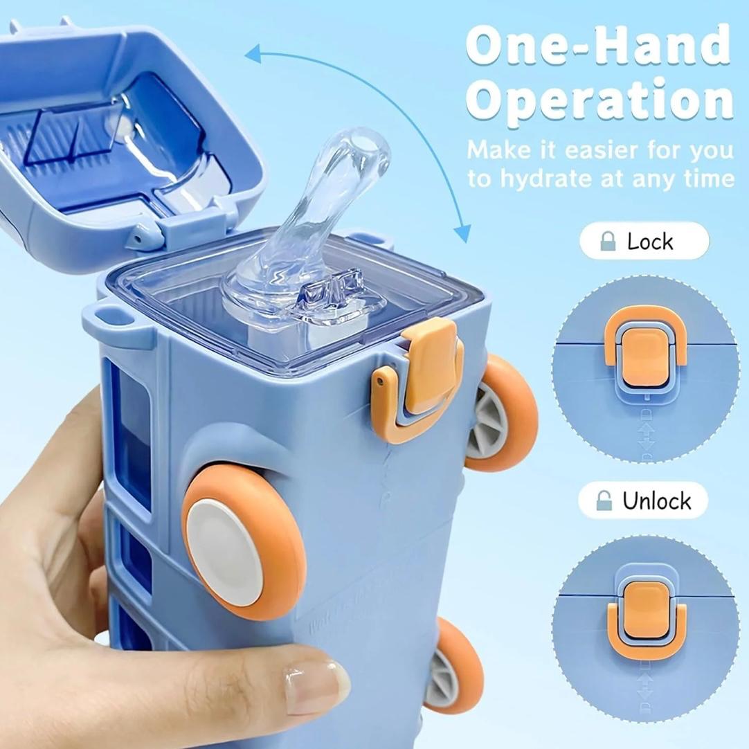 Bus Shape Straw Water Bottle With Shoulder Strap